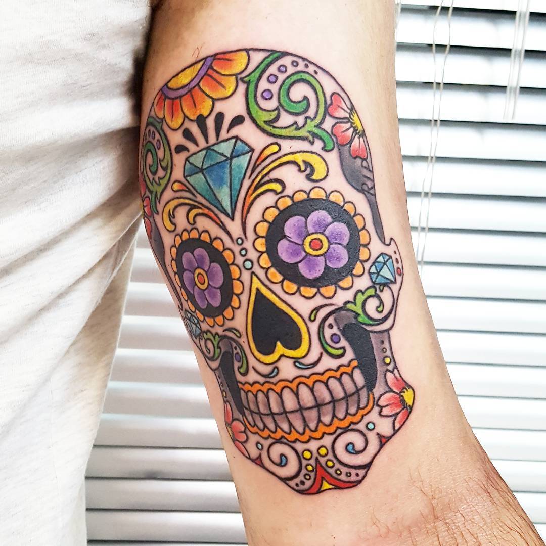 tatuaggio teschio messicano colorato by @horror trilogy