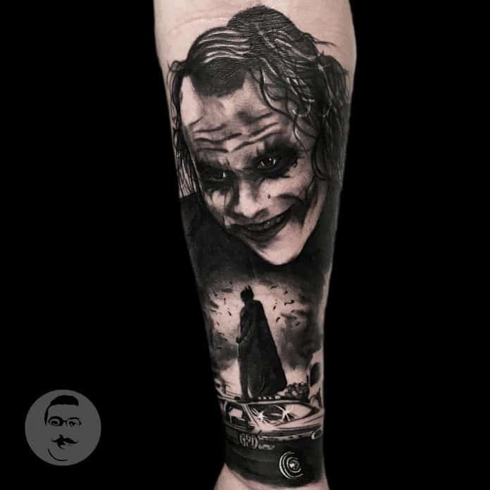 joker tattoo batman by @goldinktattooo