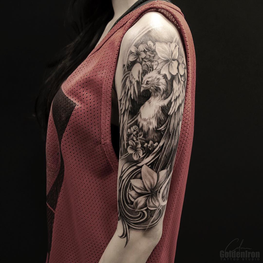tatuaggio fenice braccio donna by @grxsy