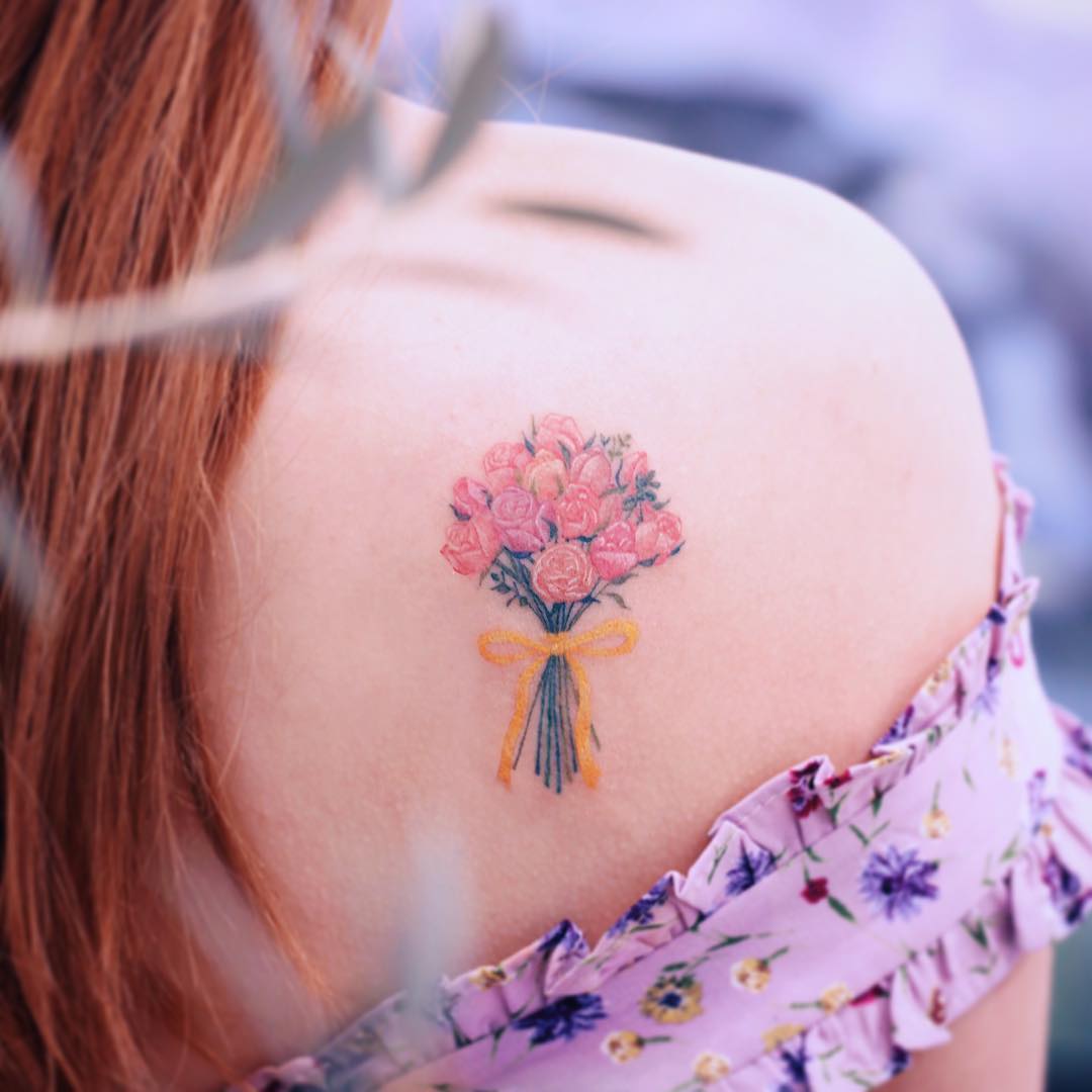 tatuaggio mazzo di fiori by @studiobysol