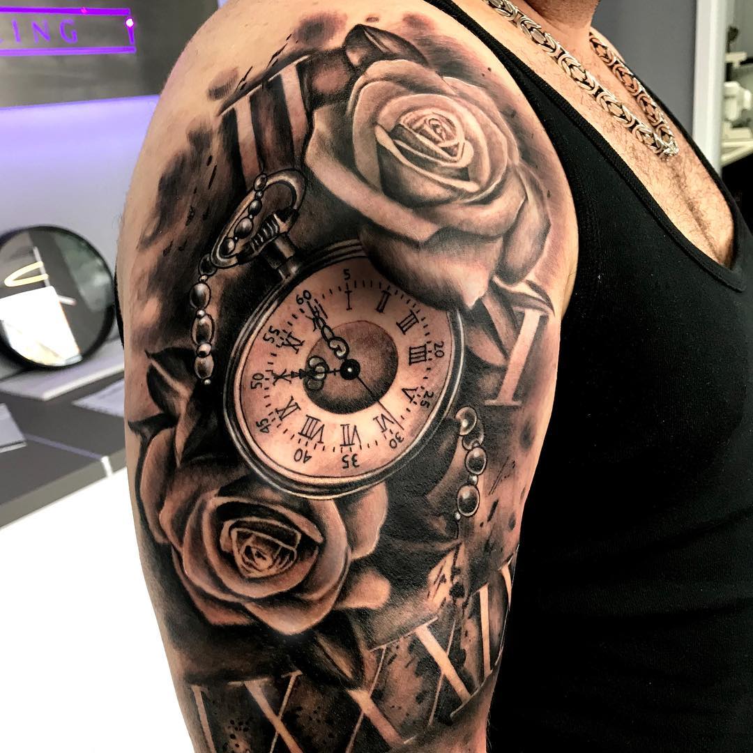 orologio da taschino tattoo con rose by @needles n ink Chris