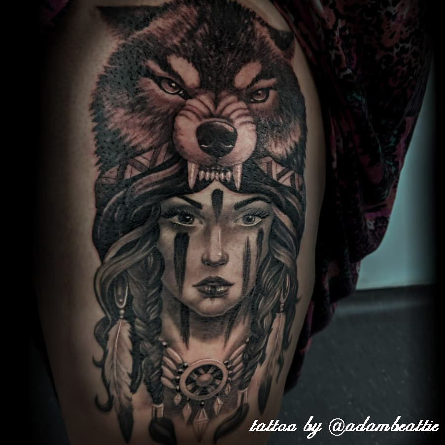 donna indiana tattoo by @adambeattie