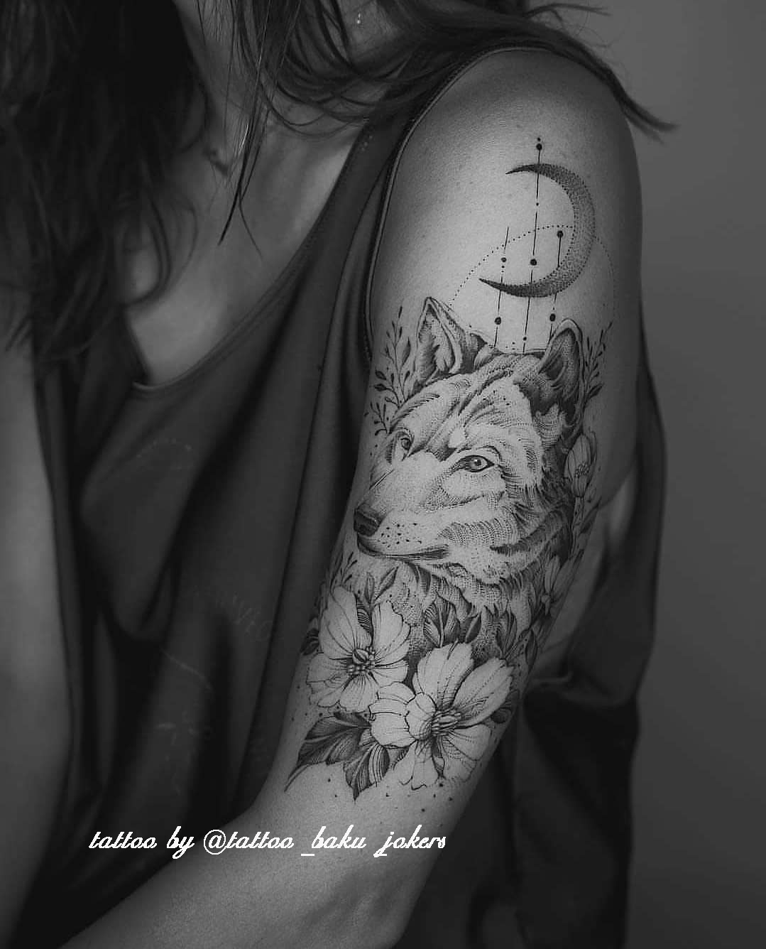 tatuaggio lupo rose by @tattoo baku jokers