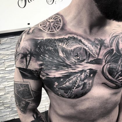 tattoo surf onda tartaruga by @boyetattoo