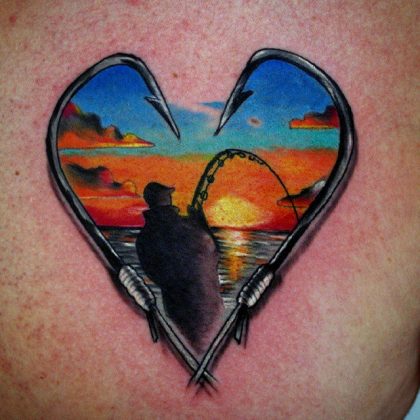 tatuaggio mare tramonto pesca cuore by @stefanogollinelli