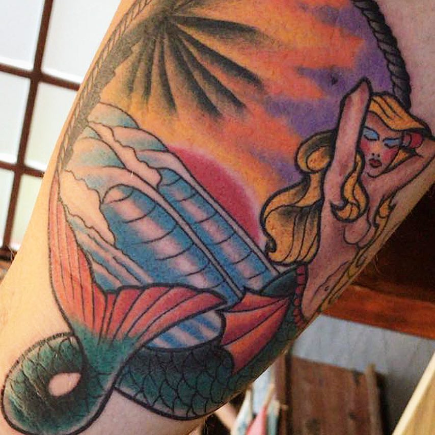 tatuaggio sirena mare palme by @nickwallace tattooer