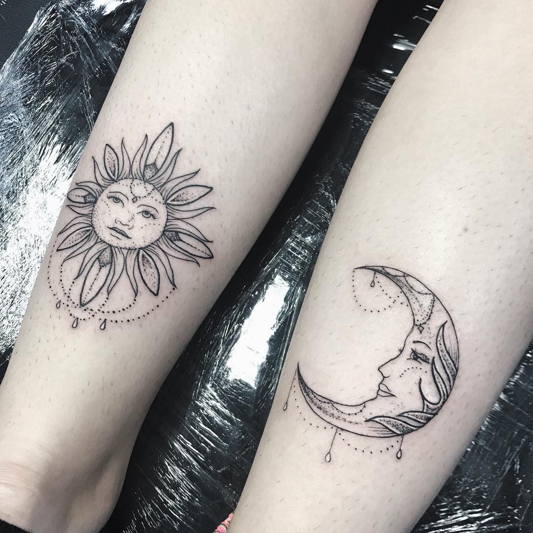 tatuaggio sole luna by @catsinbrogues