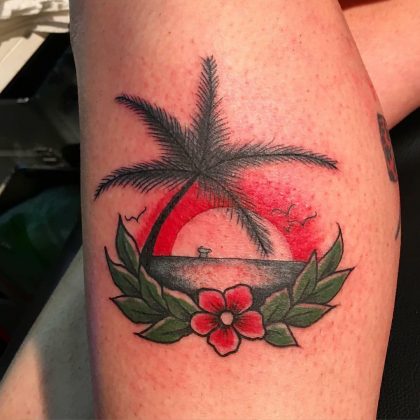 tatuaggio tramonto palma mare by @tattoo_island