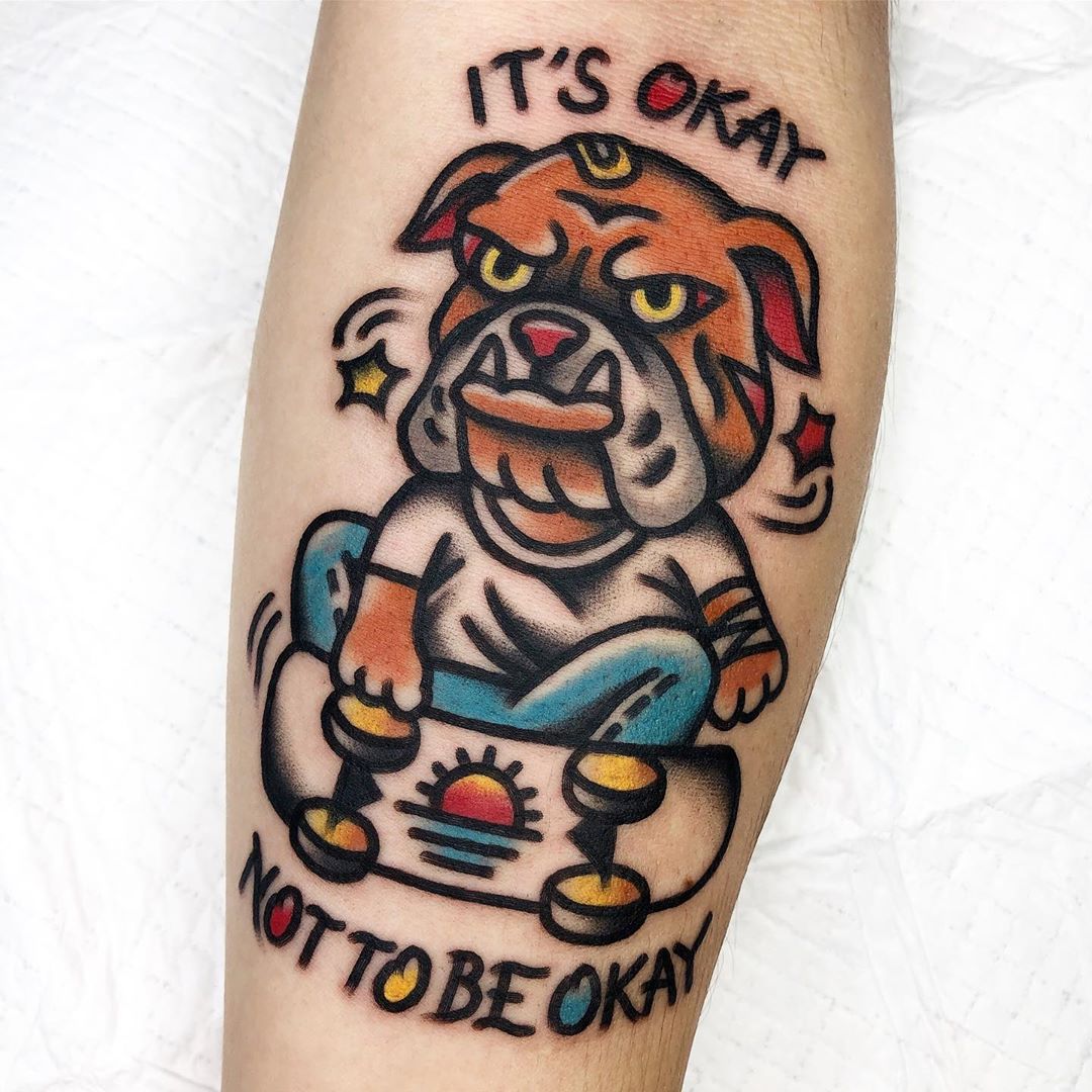 tattoo Old School gamba bulldog ph @alin tattooer