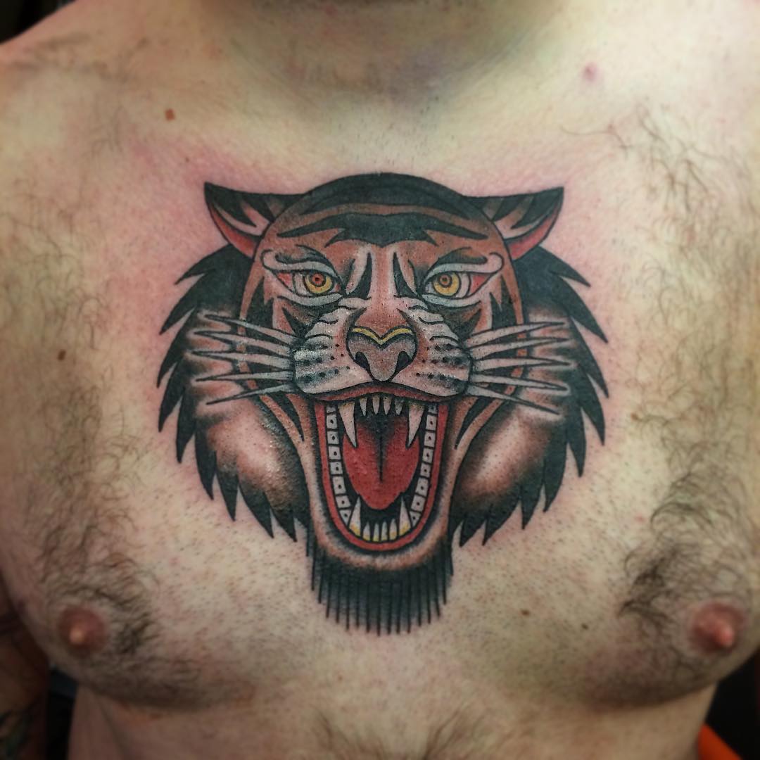 tattoo Old School petto tigre ph @darryndaggers