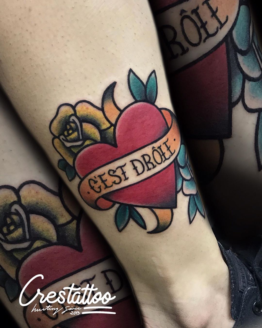 tattoo cuore rosa Old School ph @cresta93