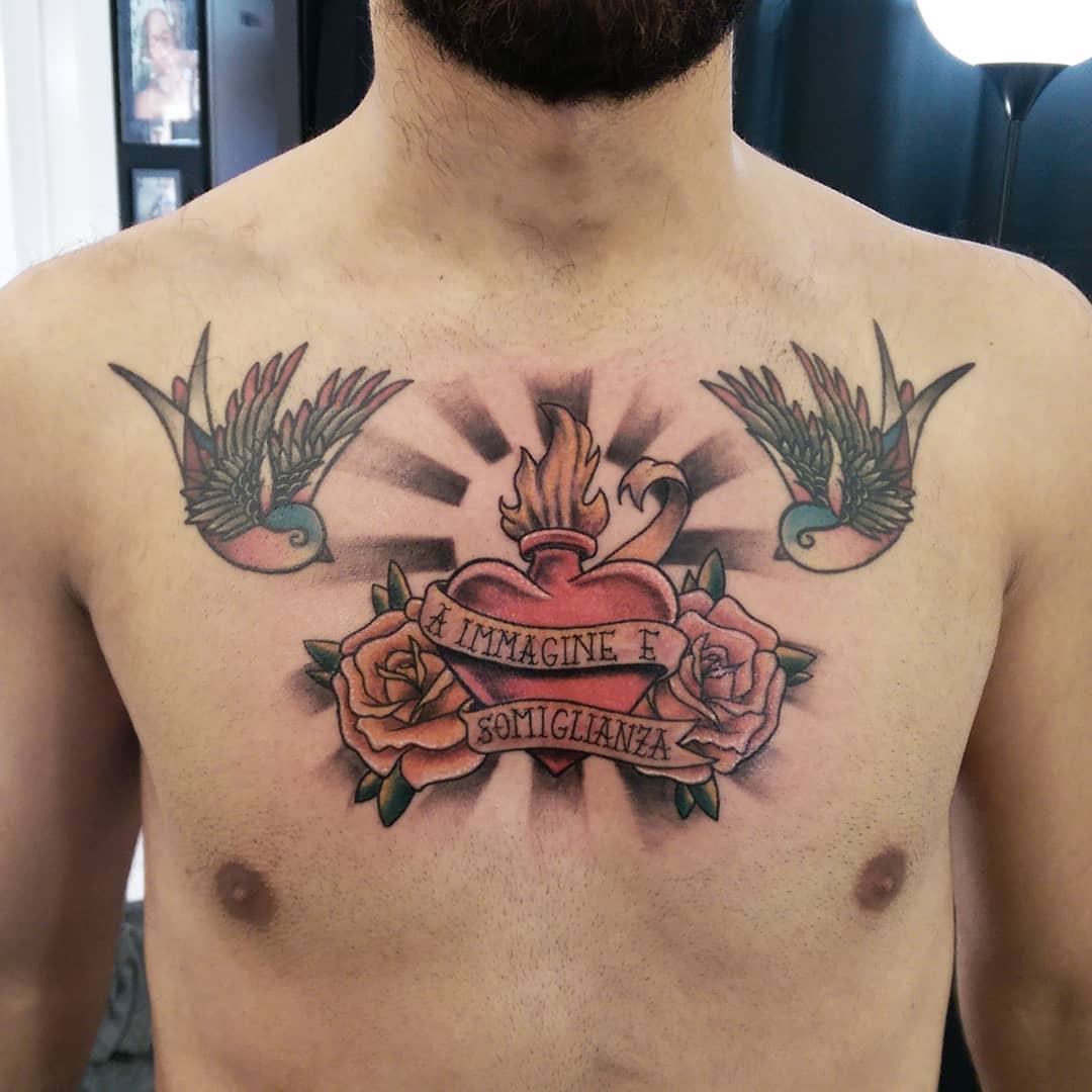 tattoo passione Cristo rondini by @giorgio troncarelli