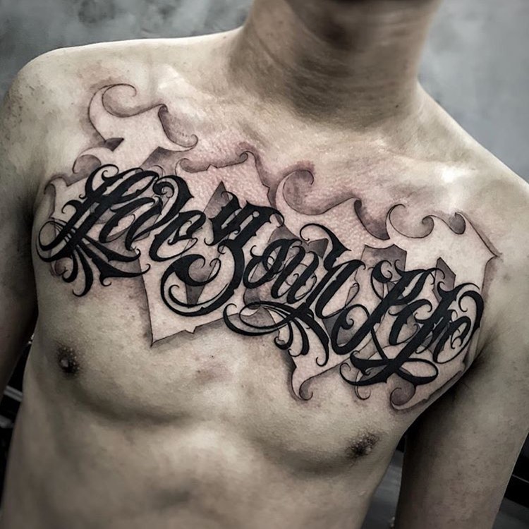 tattoo chicano petto ph @letteringshow