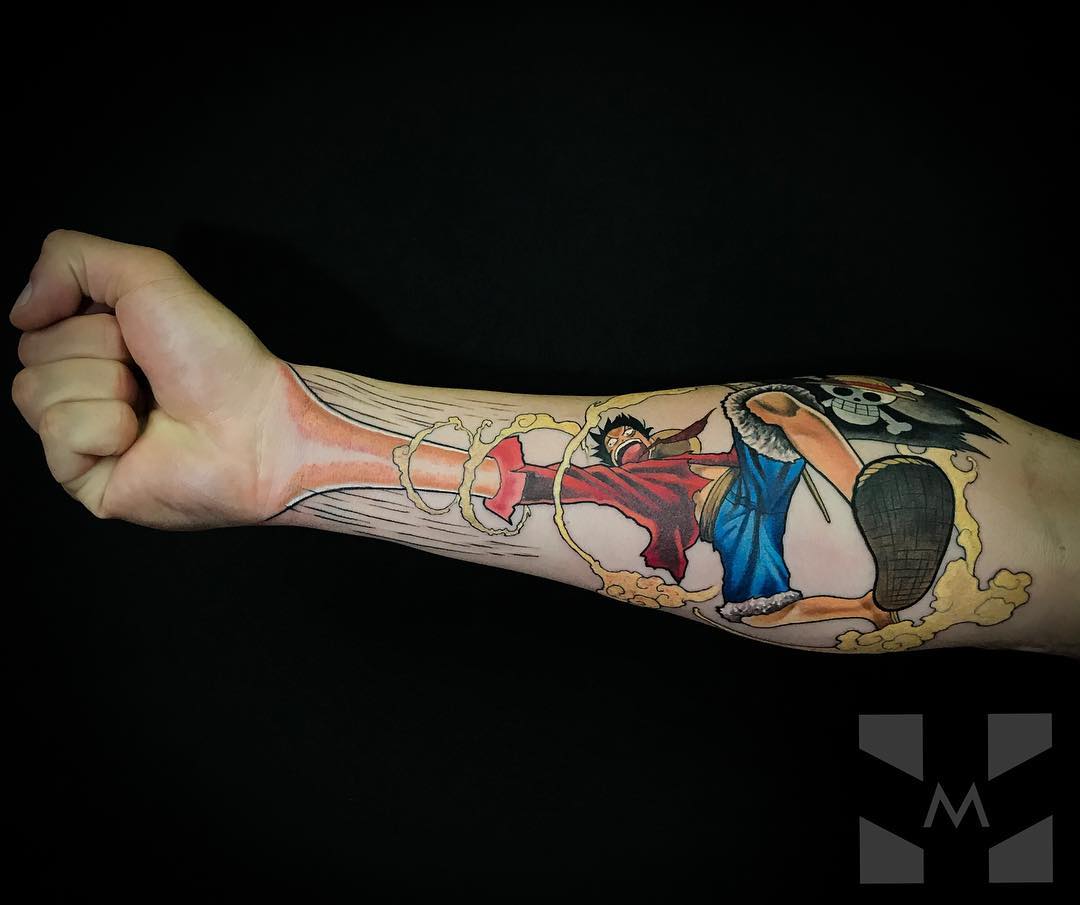 tatuaggio cartoon one piece by @maurostark.tatuajes