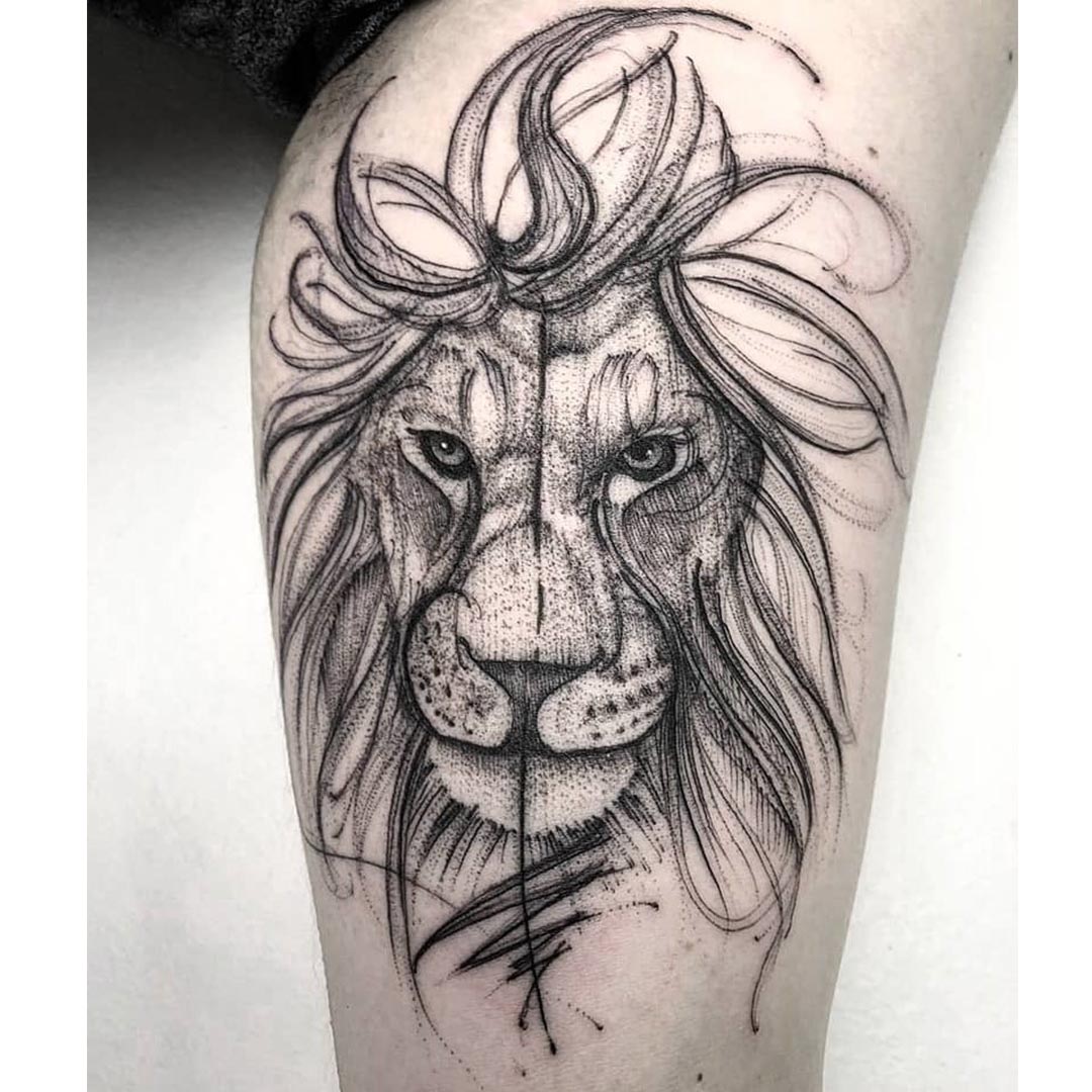 tatuaggio leone blackwork by @francesco black bite