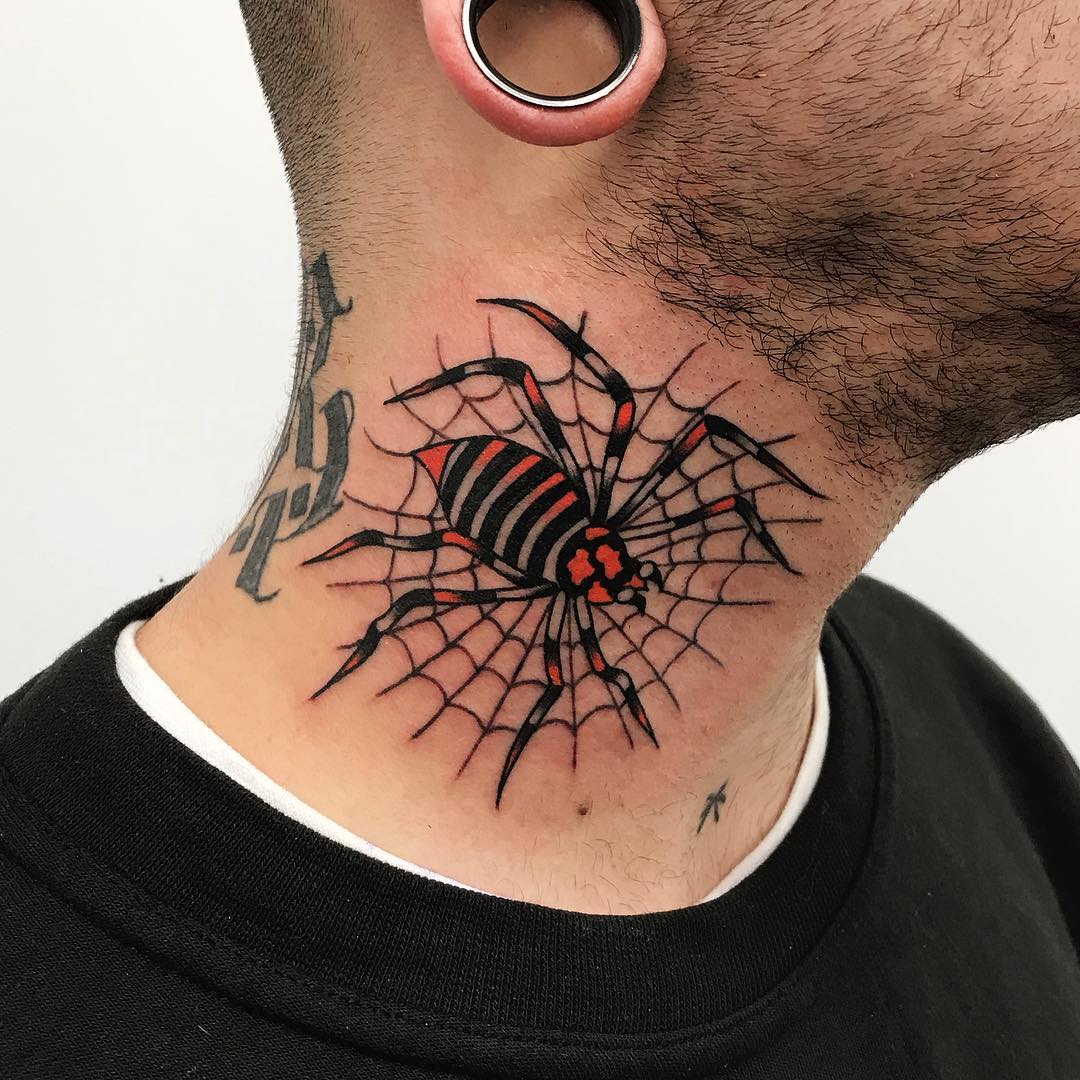 tattoo spider collo by @mikel.edorta