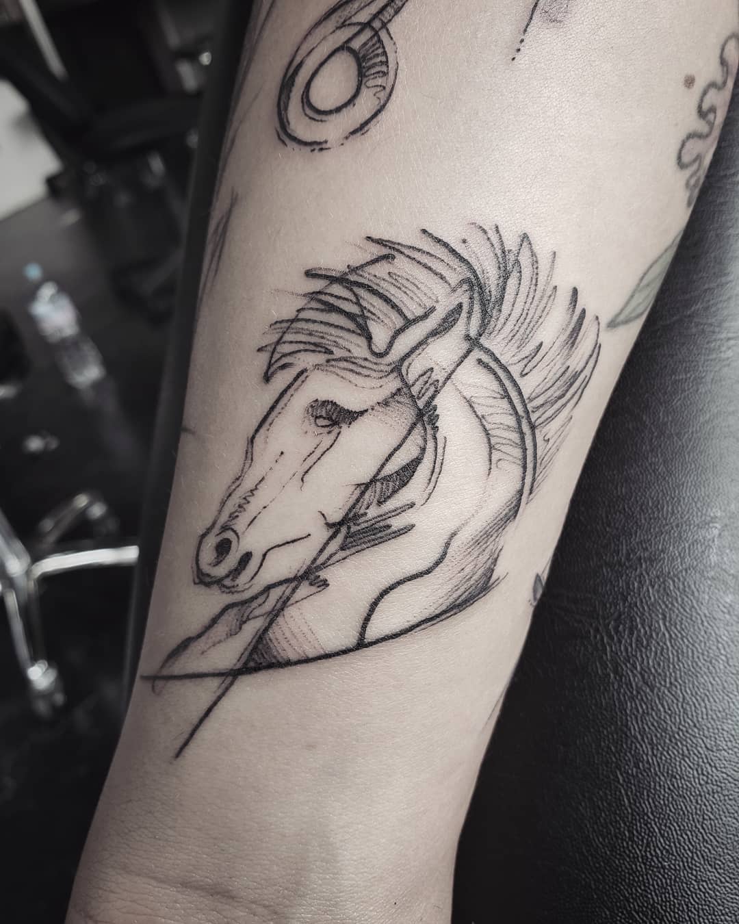 white horse tattoo by @chezblaqk